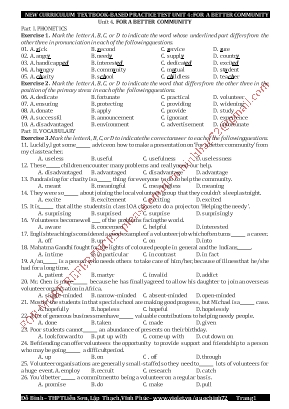 Bài tập bổ trợ Tiếng Anh Lớp 10 thí điểm - Unit 4 For a better community - Đỗ Bình